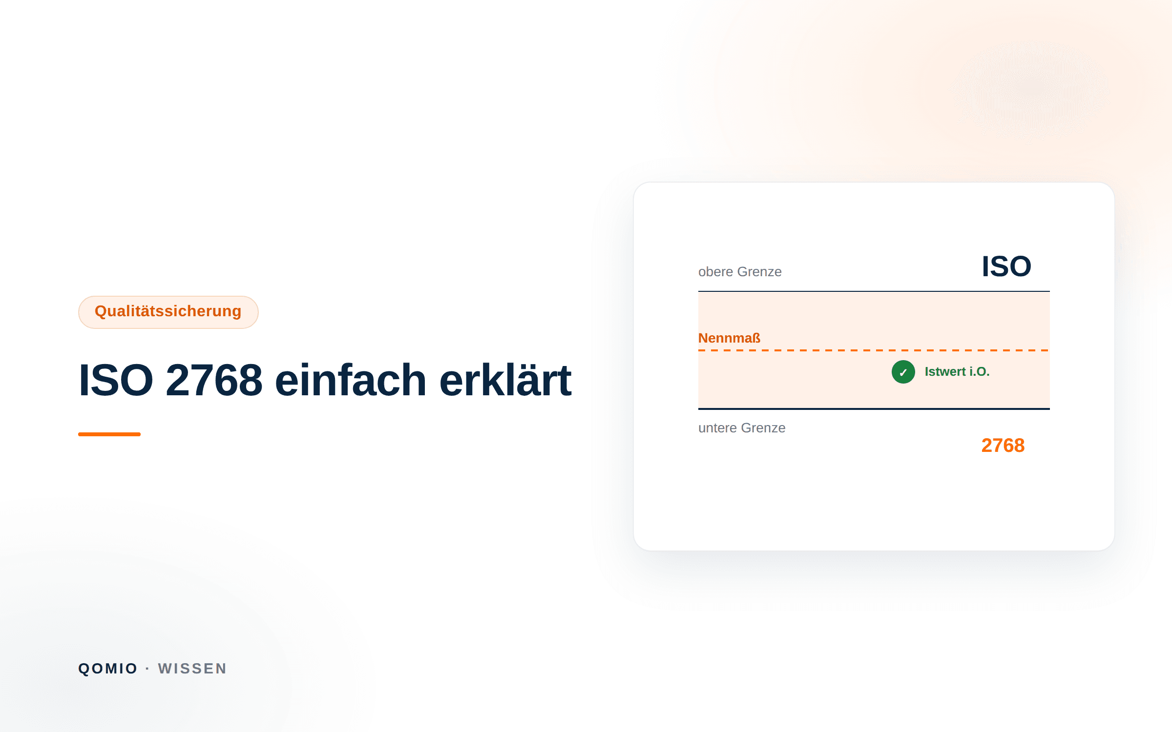 Illustration: Nennmaß mit oberer und unterer Toleranzgrenze und einem Messwert innerhalb der Toleranzzone – ISO 2768 Allgemeintoleranzen