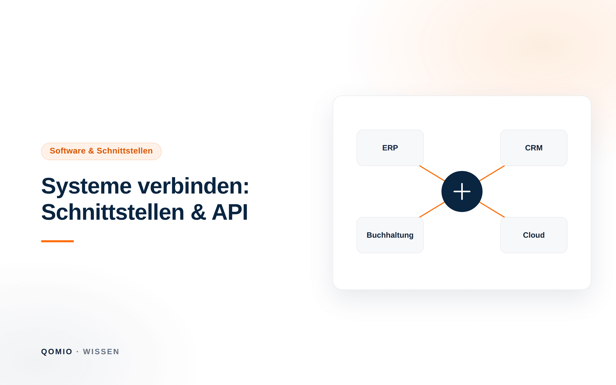 Illustration: zwei Systeme wie ERP und CRM werden über eine zentrale Schnittstelle mit Steckverbindungen verbunden