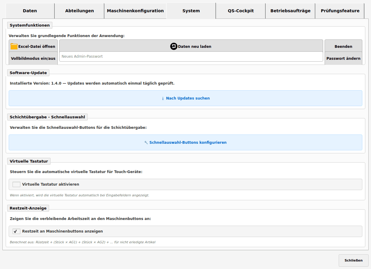 ProdFlow Admin: Systemeinstellungen und automatische Updates